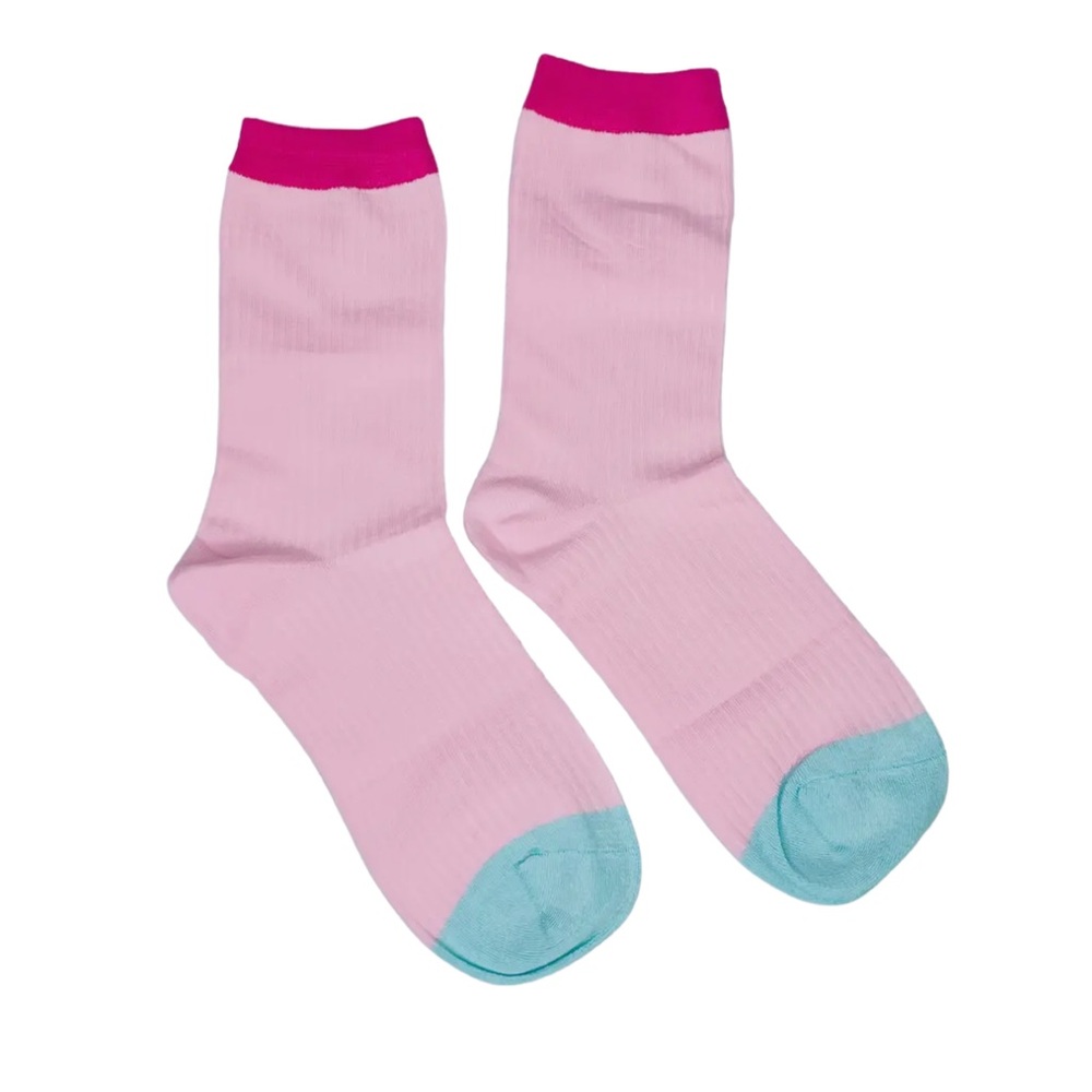 Color Block Crew Socks Set of 2 | Cotton Blend | One Size | Pink & White | NWT - Picture 4 of 4